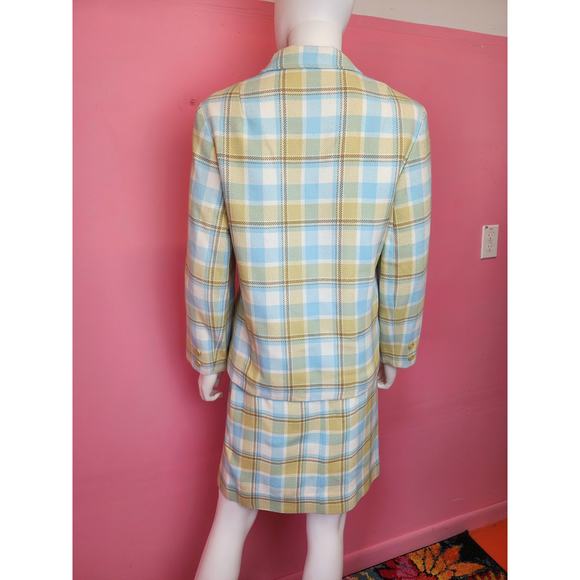 Vintage 1960's Deadstock Plaid in Blue, White, Yellow Skirt Suit | XS to Small - Picture 6 of 14